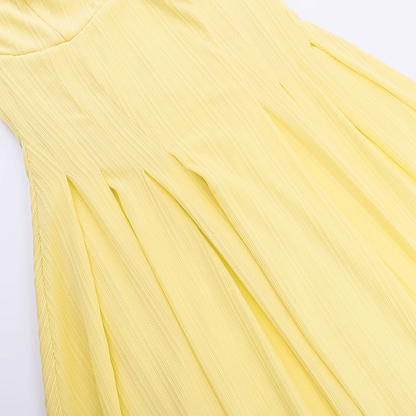 Women New Simple Fashion Yellow High-waist Spaghetti Strap Dress TP2889