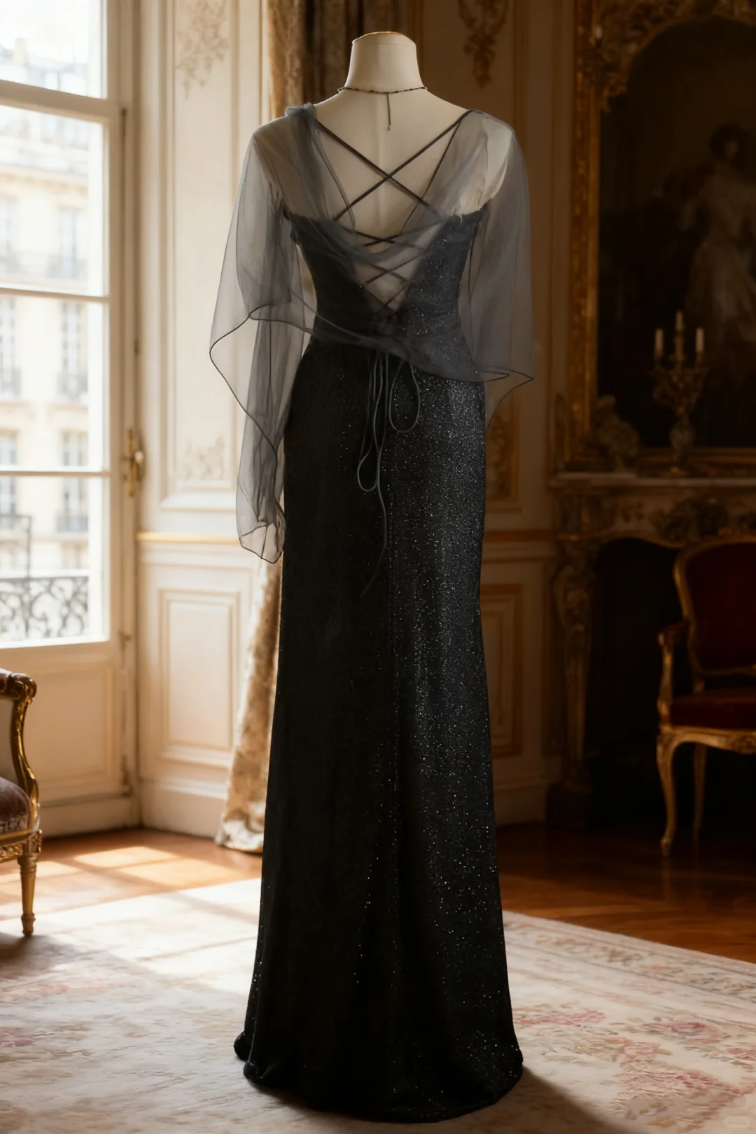 Elegant Black Glitter Corset Evening Gown Strapless Sweetheart High Slit Prom Dress TP5633