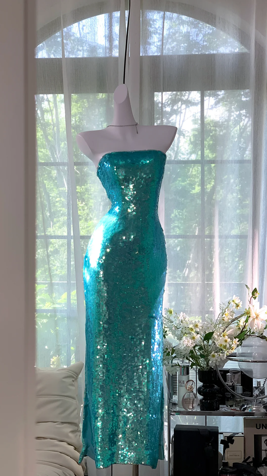 Gorgeous Glittering Green Strapless Sheath Prom Dress Evening Dress TP4302