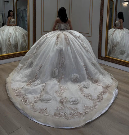 Elegant Sweetheart Sequins 3D Floral Applique Off-Shoulder Quinceanera Ball Gown TP5245