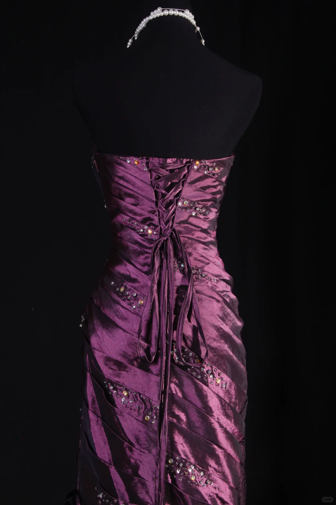 Elegant Purple Satin Strapless Beaded Mermaid Sweetheart Ruffle Evening Gown TP5412