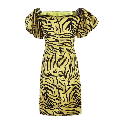 Yellow Leopard Print Off-the-shoulder Design Sheath Party Dress TP3890