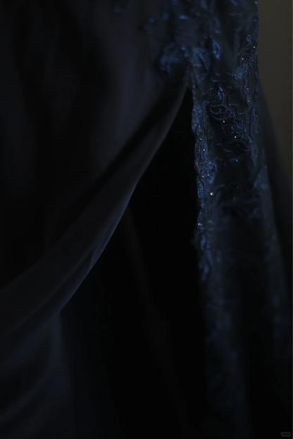 Elegant Navy Blue Sweetheart Beaded Evening Gown Sheath Spaghetti Strap Prom Dress TP5220