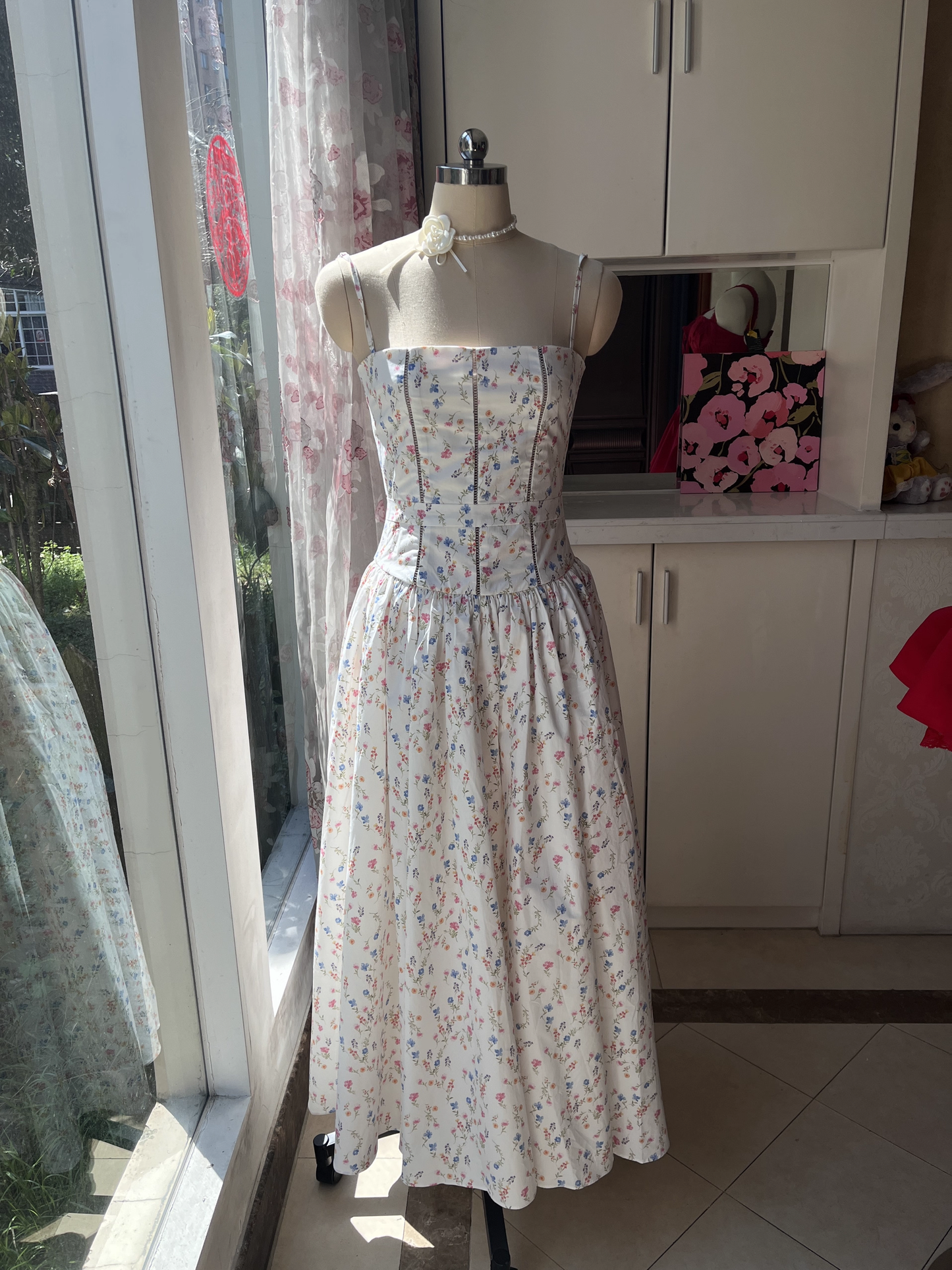 Chic Floral A-Line Spaghetti Strap Long Party Dress TP4923