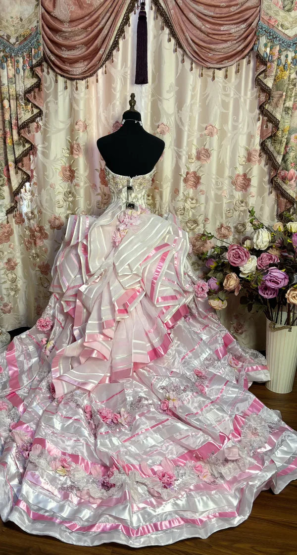 Vintage Pink Sweetheart Strapless Beaded Sweet 16 Quinceanera A-Line Evening Dress Ball Gown TP4288