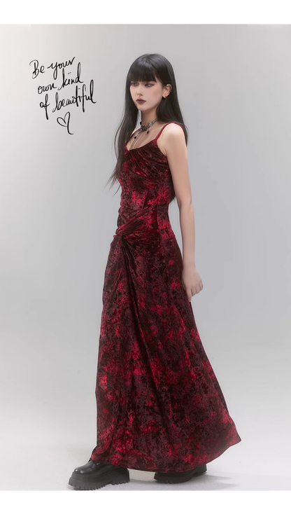 Chic New Design Red Velvet Women Spaghetti Strap Dress TP2945