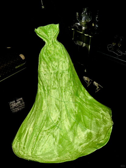 Glamorous Neon Green Shimmer Satin A-Line Strapless Evening Gown TP5377