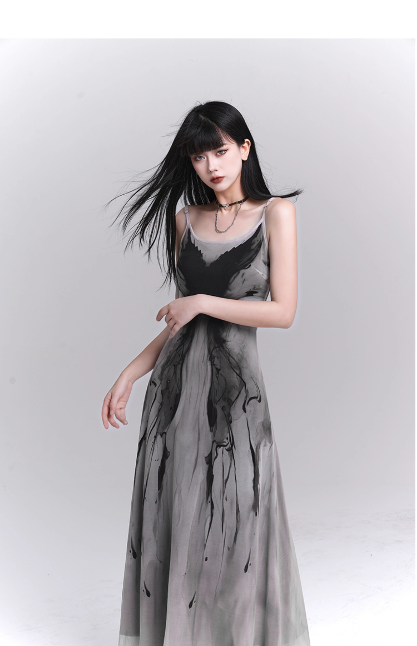 Women Fashion Design Sense Seaside Party Grey Spaghetti Strap Dress TP2918