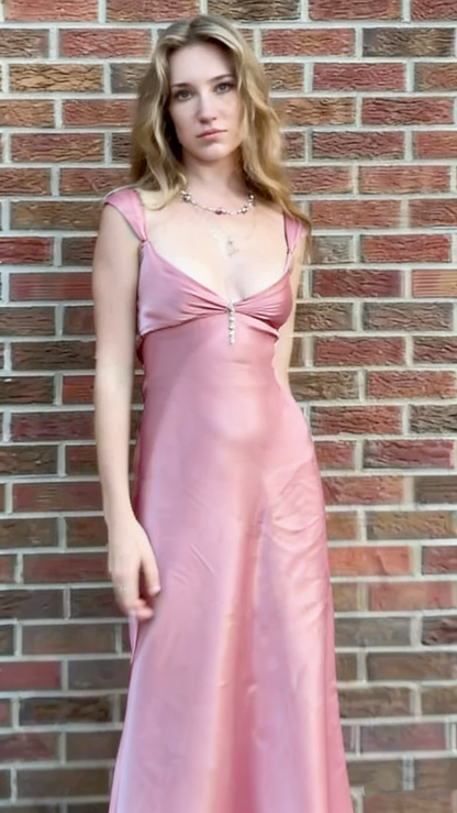 Elegant Silver-grey V-neck Sheath Satin Long Party Dress Evening Dress Prom Dress TP2751