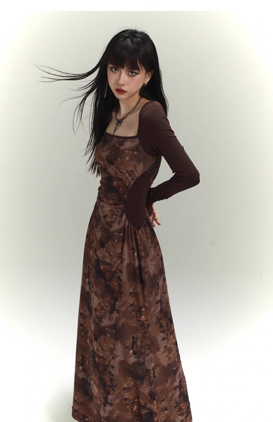 New Floral Pattern Design Women Long-sleeved Dress TP2936