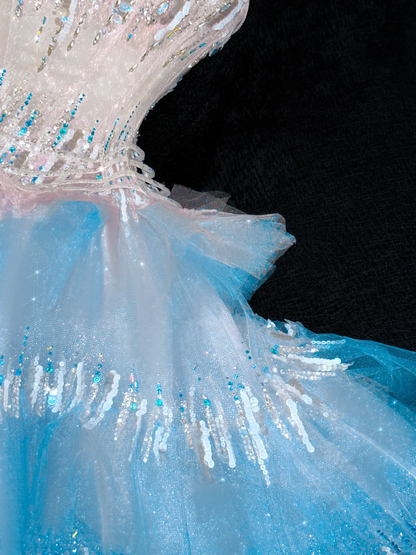 Gorgeous Sparkling Blue Sequin A-Line Elegant Chiffon Evening Dress Prom Dresses Ball Gown TP4155