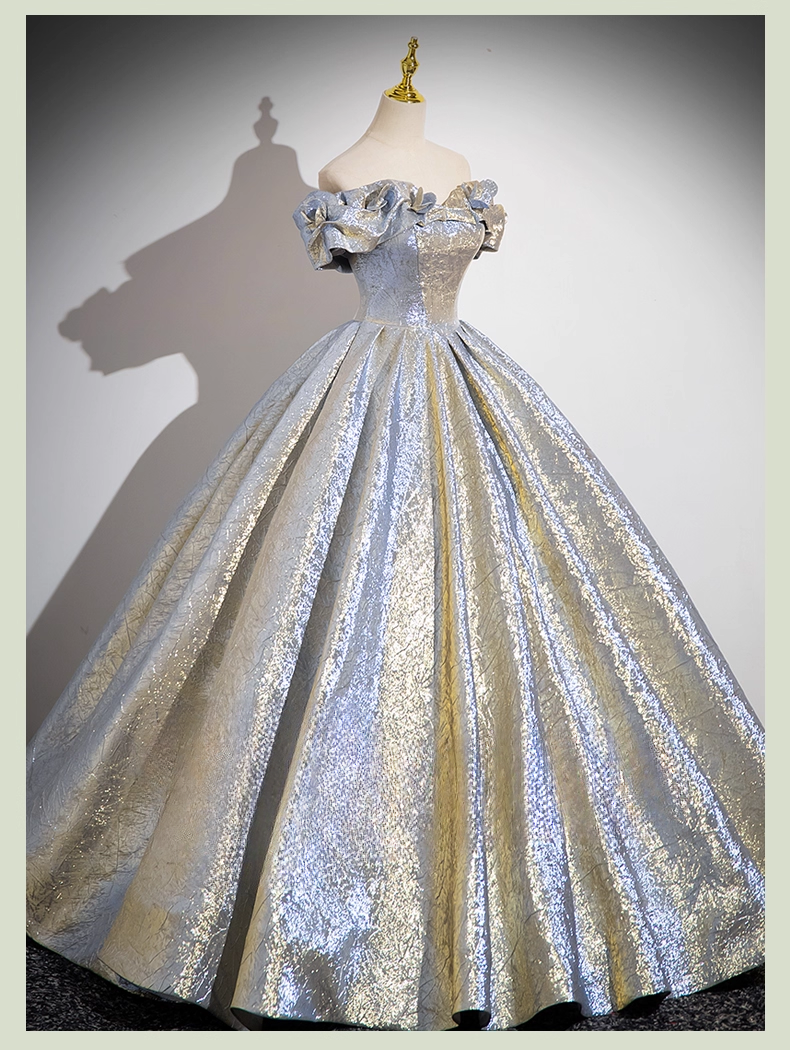 Elegant Glittering Satin Sweet 16 A-Line Off-the-shoulder Tulle Quinceanera Ball Gown TP5203