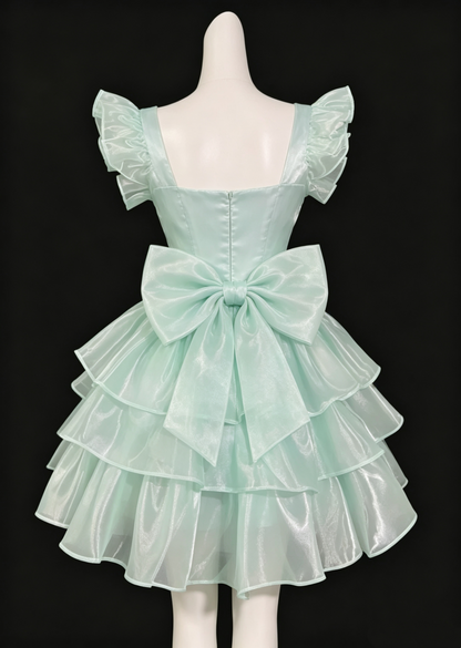 Vintage Mint Green Organza Ruffle Tiered A-Line Homecoming Dress TP6061