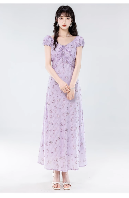 Simple Fashion Floral Design Sweet A-line V-neck Short-sleeved Dress TP3347