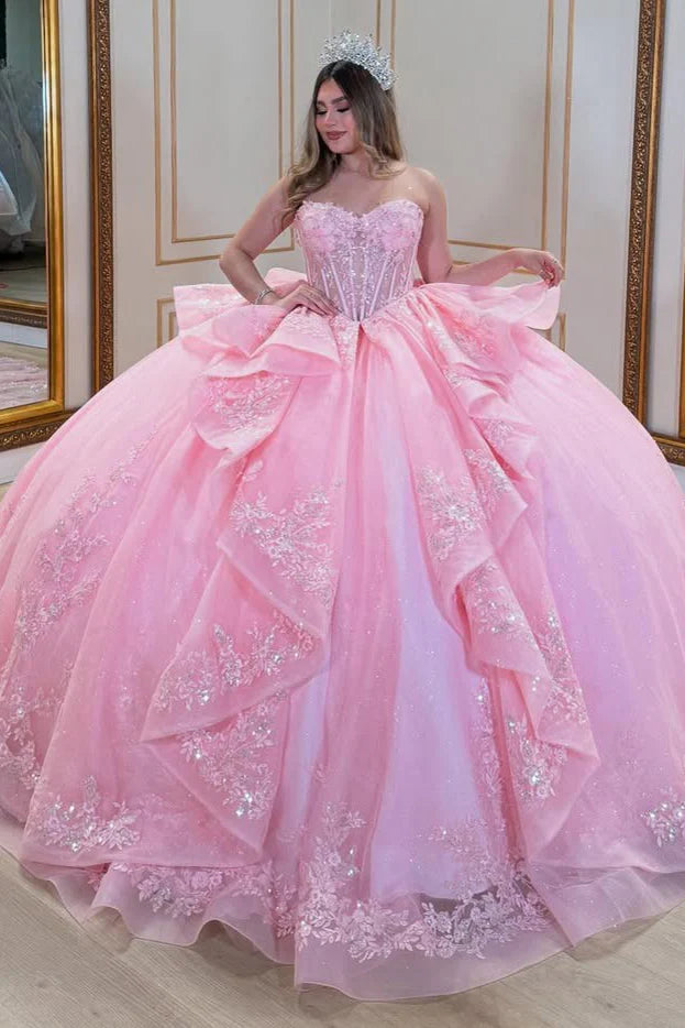 Elegant Pink Sweetheart Embroidered Sequins Quinceanera Ball Gown TP5244