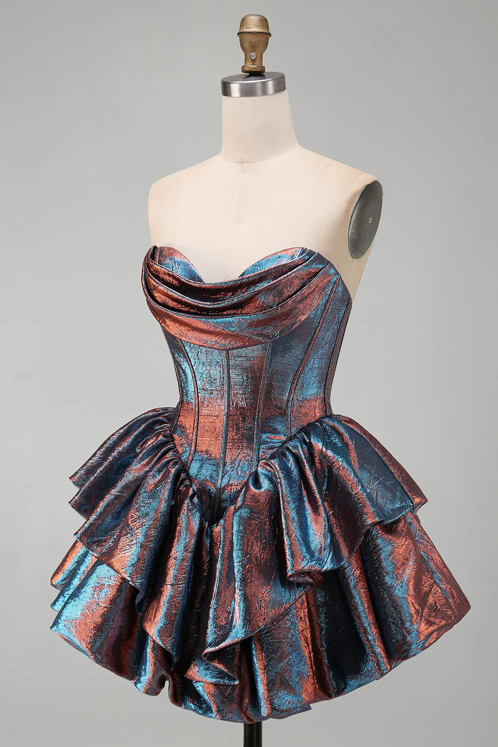 Vintage Iridescent Strapless Ruffle Mini A-Line Homecoming Dress TP6024