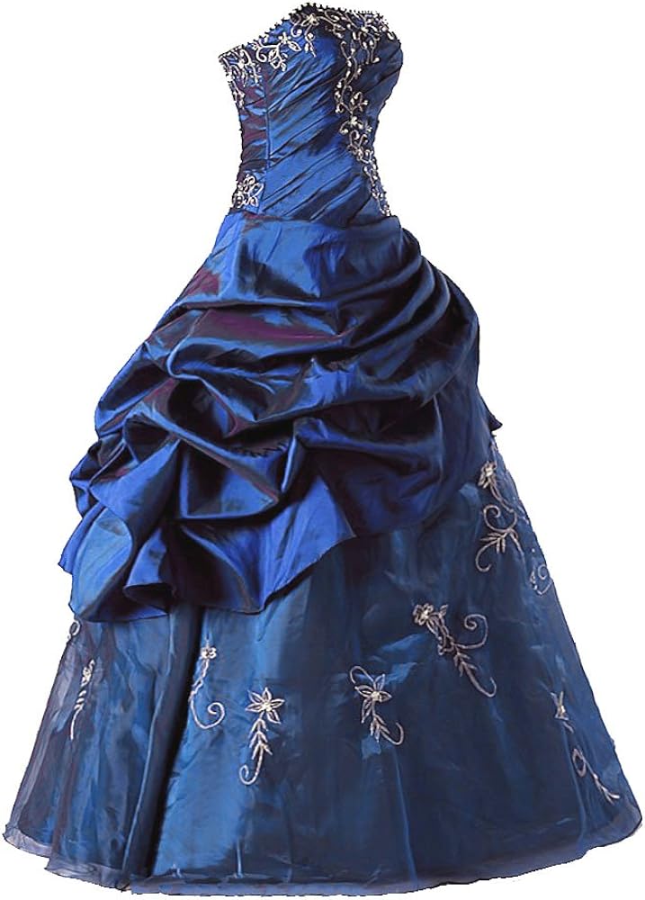 Navy A-Line Strapless Heart Shaped Neck Vintage Floor Length Prom Dresses TP1700
