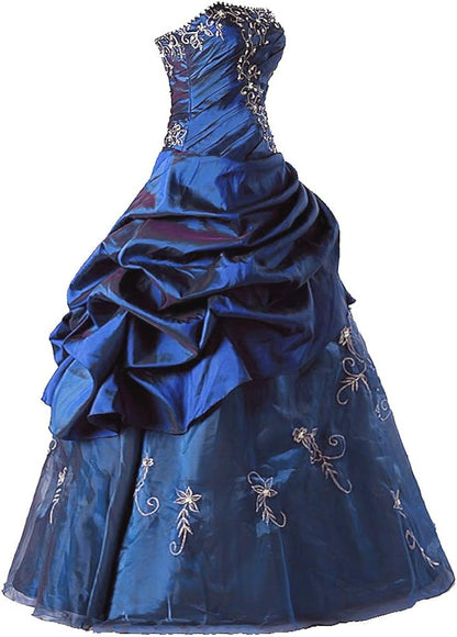 Navy A-Line Strapless Heart Shaped Neck Vintage Floor Length Prom Dresses TP1700