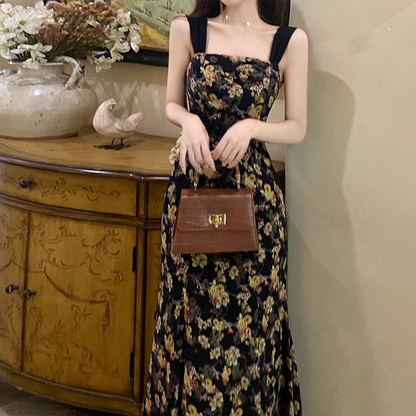 New Elegant Floral Design Slim Spaghetti Strap Dress TP2993