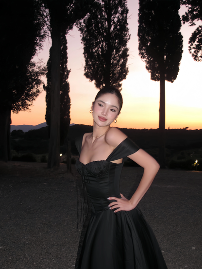 Chic Black A-Line Evening Gown Straps Party Dress Tea Length Formal Dress TP4920