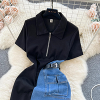 New Fashion Two-tone Jean And Black Polo Dress TP2824