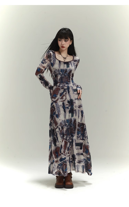New Fashion Floral Pattern Design Women Long-sleeved Dress TP2942