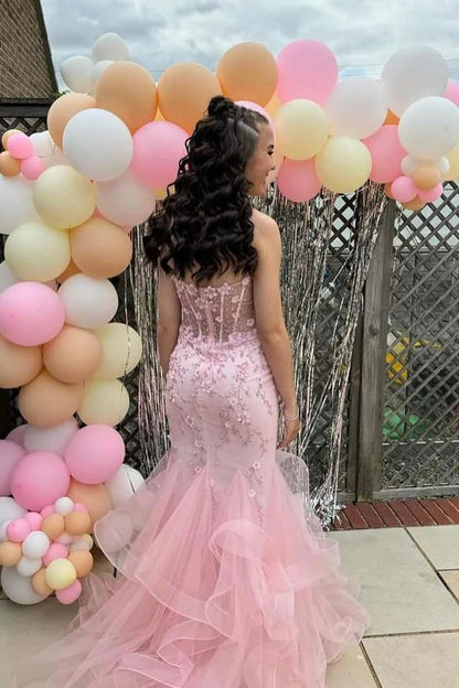 Vintage Pink Applique Strapless Sequin Evening Gown Mermaid Sweetheart Party Dress Long Formal Dress TP4972