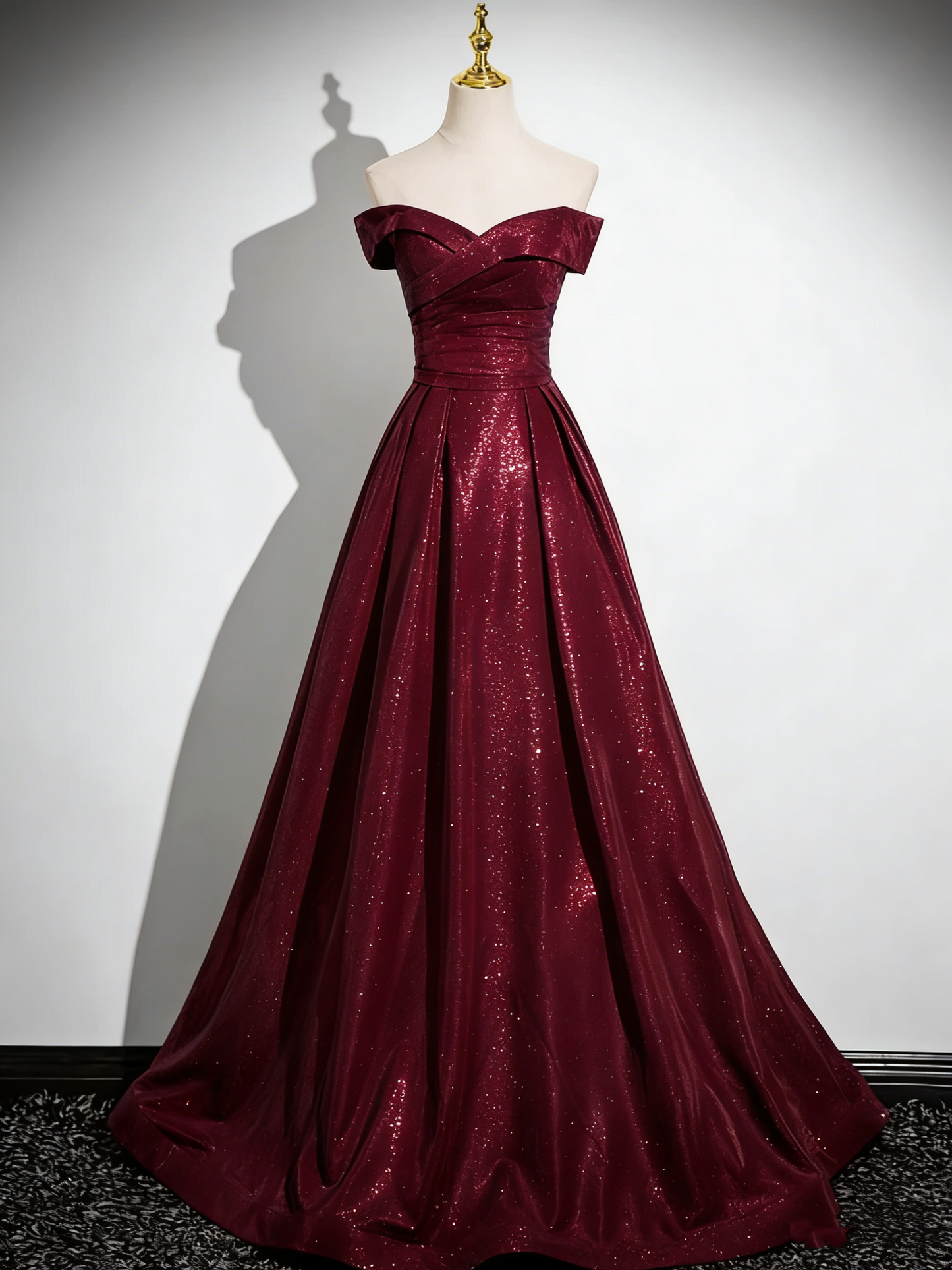 Glamorous Off-the-Shoulder A-Line Shimmering Iridescent Satin Formal Gown Ruched Prom Dress TP115