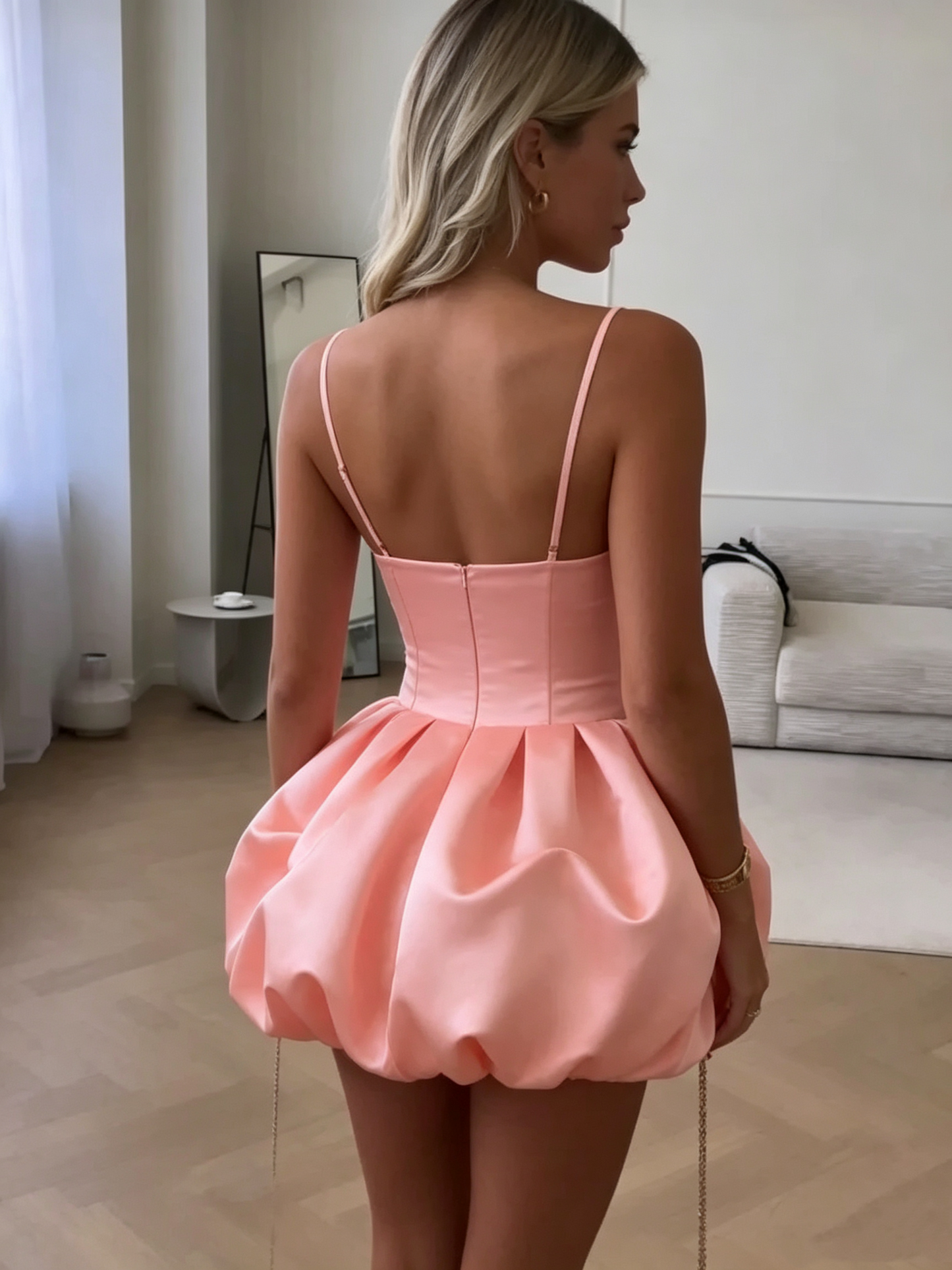 Romantic Pink Satin 3D Flower Bubble Hem A-Line Homecoming Dress TP5954