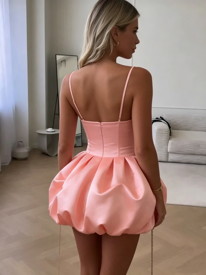Romantic Pink Satin 3D Flower Bubble Hem A-Line Homecoming Dress TP5954