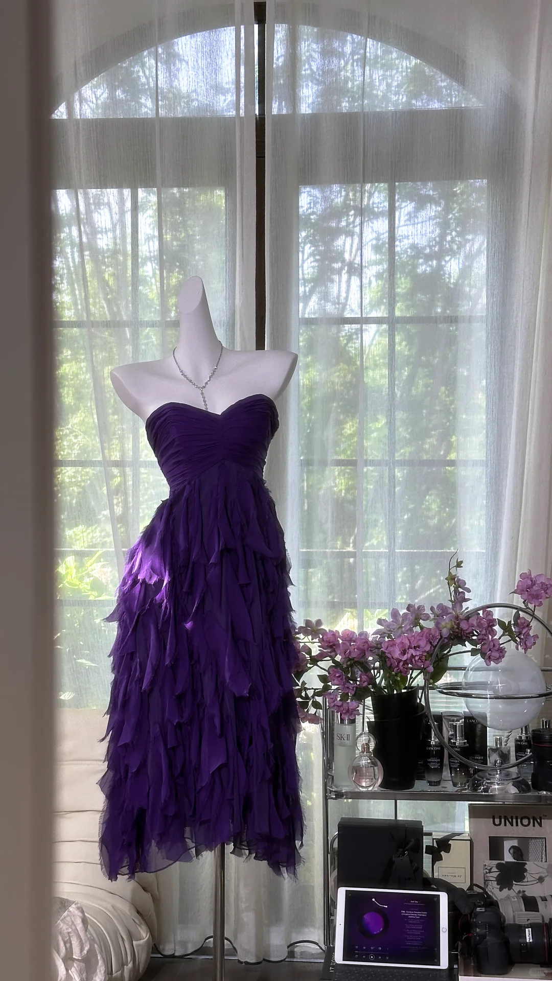 Elegant Purple Sweetheart Strapless Romantic A-Line Chiffon Tiered Evening Dress Prom Dresses TP4148