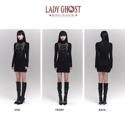 New fashion Dress Chain Design Black Turtleneck Knitted Base Long-sleeved Dress TP2940
