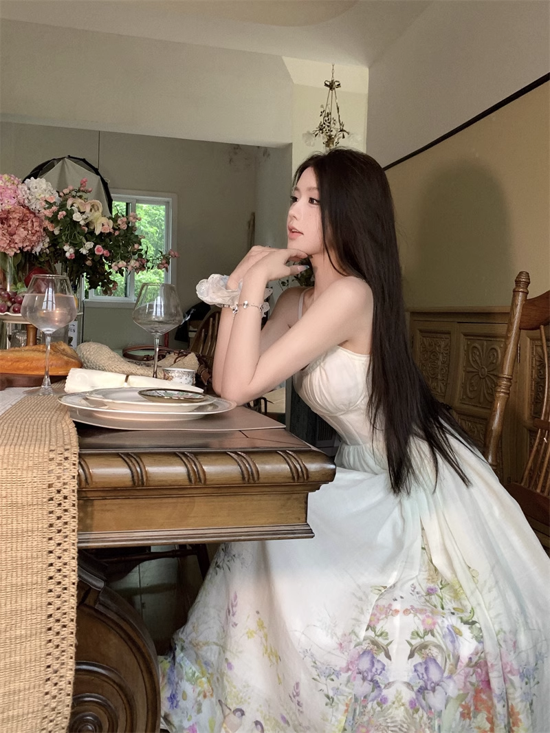 New Floral Design Simple Elegant Casual Spaghetti Strap Dress TP2961