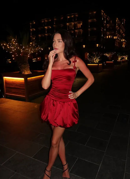 Vintage Burgundy Satin Spaghetti Strap Short A-Line Party Dress Cocktail Dress Homecoming Dress TP4435