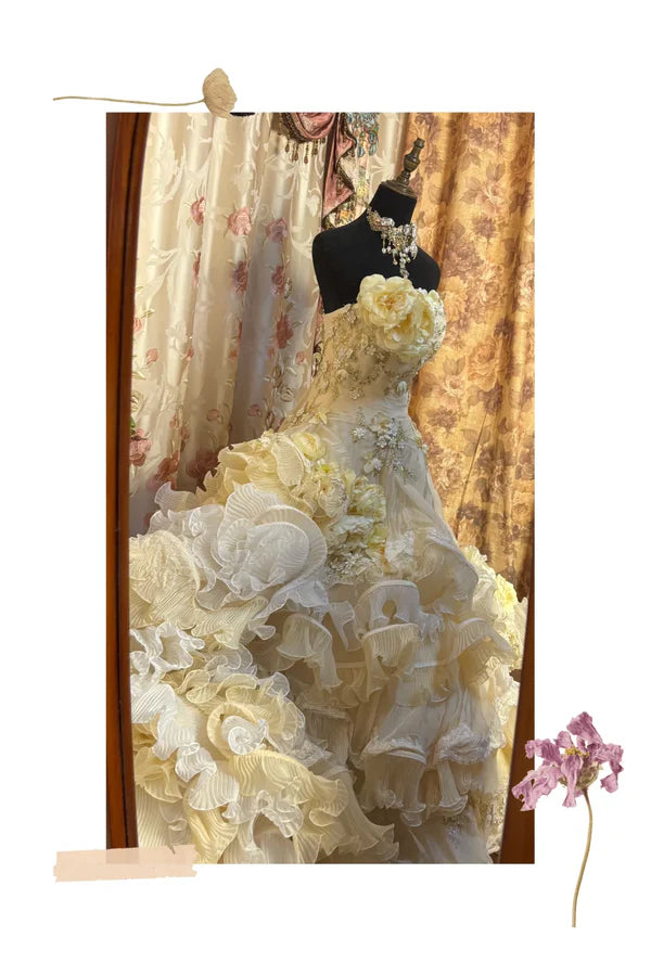 Vintage Applique Ruffles Strapless Sweet 16 Quinceanera A-Line Evening Dress Ball Gown TP4287