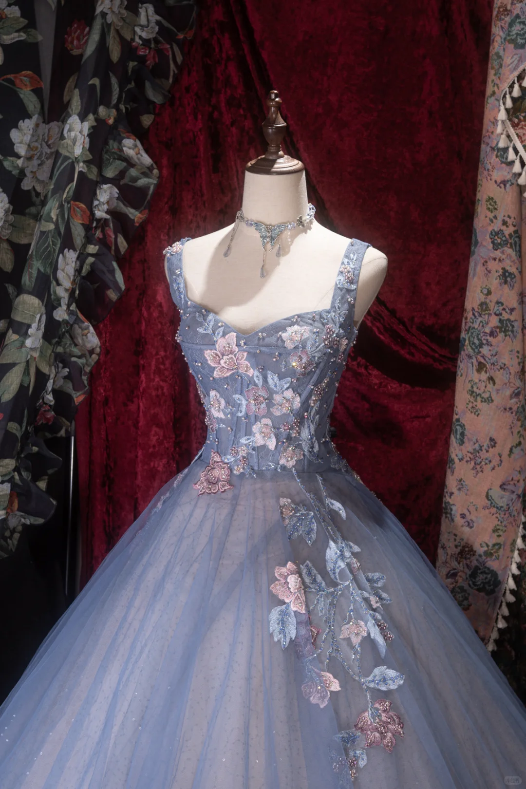 Gorgeous Dusty Blue Sparkly Tulle Sweetheart Neck 3D Floral Appliques Ball Gown TP5794