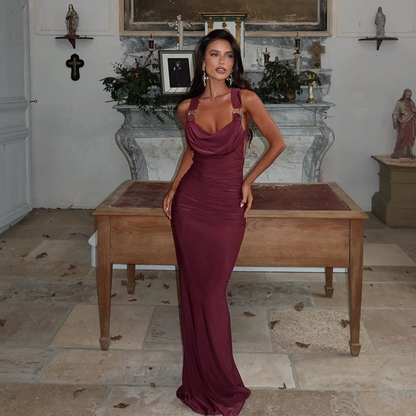 Simple Vintage Spaghetti Strap Sexy High-waist Slit Dress TP2893