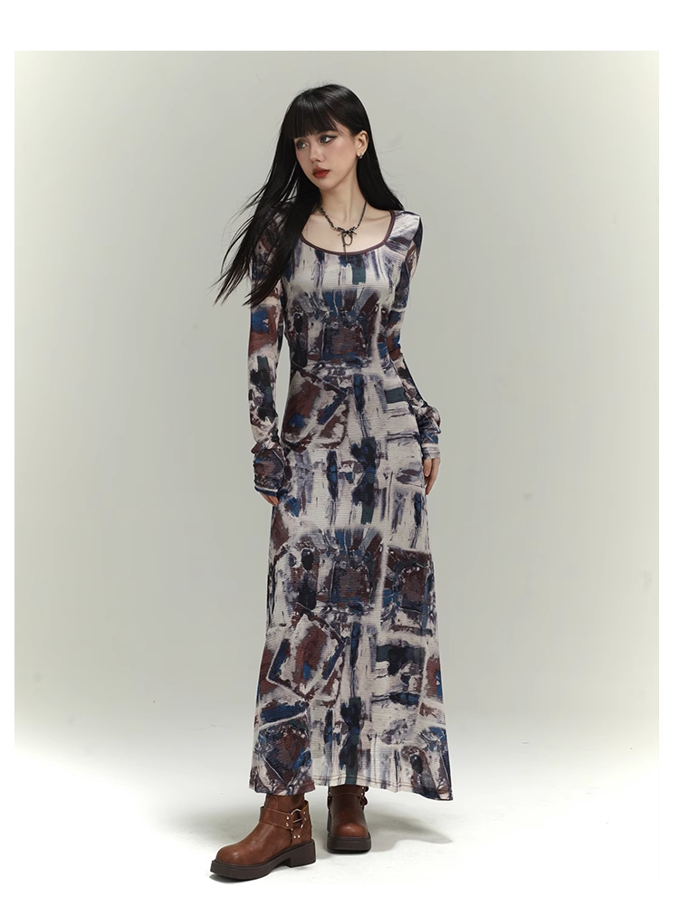 New Fashion Floral Pattern Design Women Long-sleeved Dress TP2942