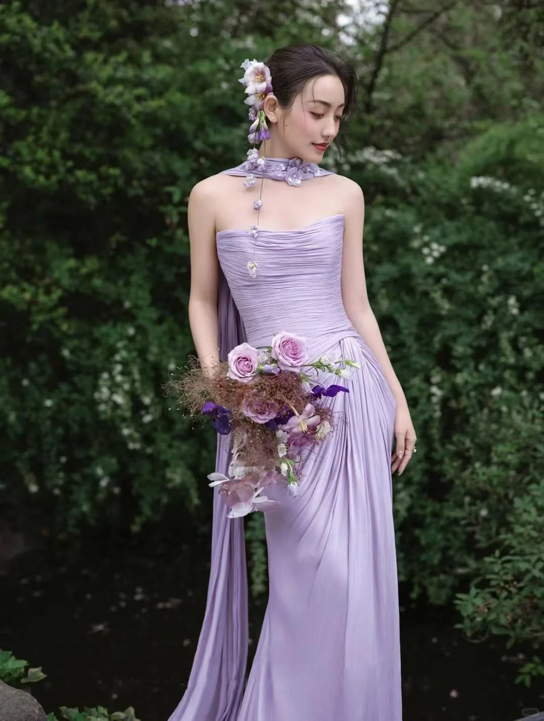 Elegant Light Purple Strapless Sheath Chiffon Long Evening Dress Prom Dresses TP4184