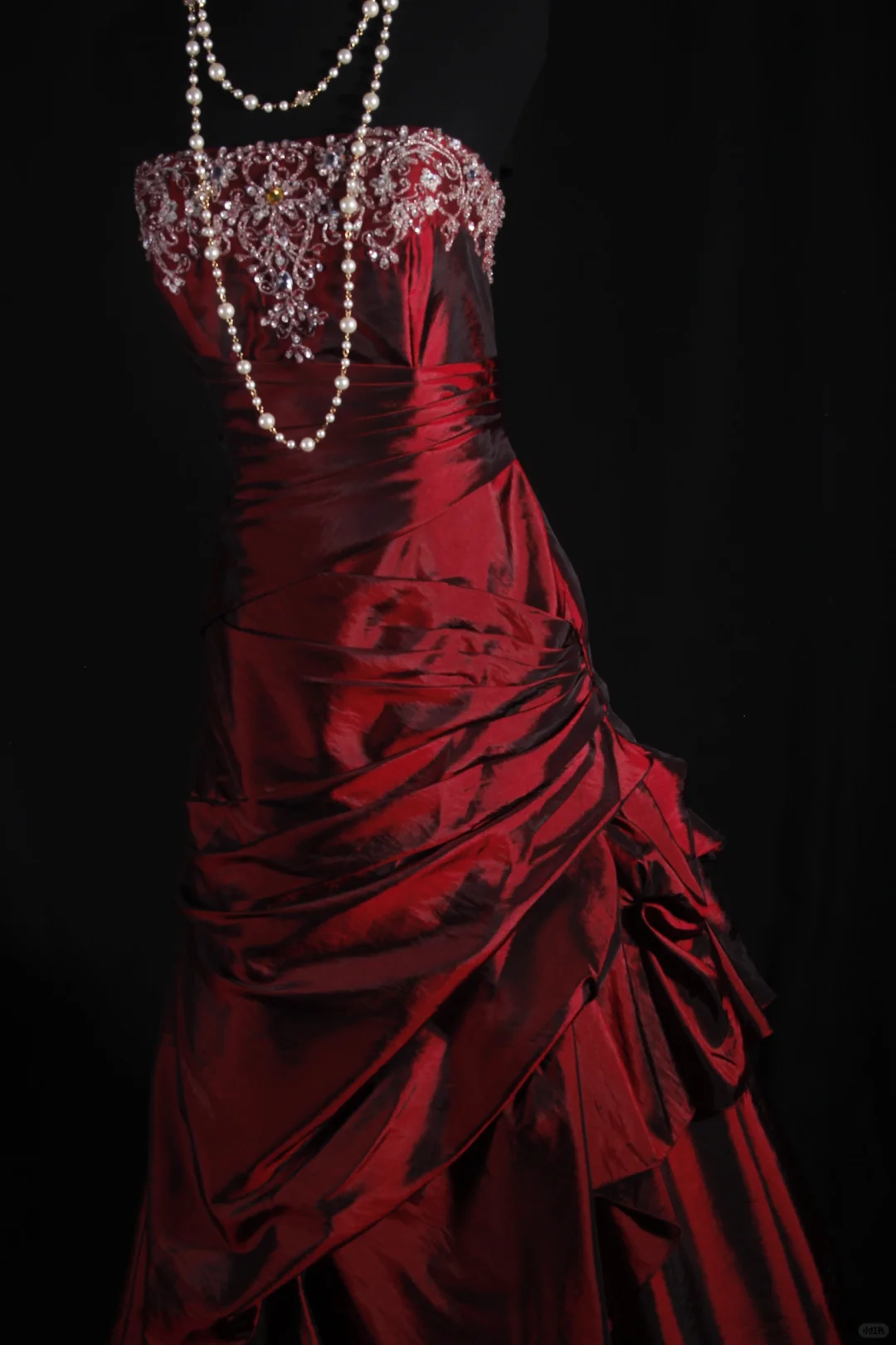 Elegant Burgundy Satin Strapless Beaded Mermaid Evening Gown TP5411