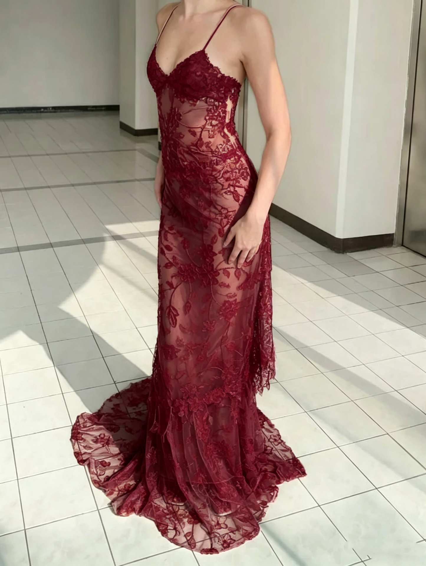 Gorgeous Spaghetti Strap Sleeveless Sequin Beaded Floor-Mounting Mermaid Long Prom Dress Evening Dress TP2525