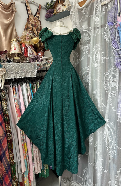 Vintage Dark Green Off-the-shoulder Irregular Hem Design A-Line Applique Prom Dress Evening Dress TP4208