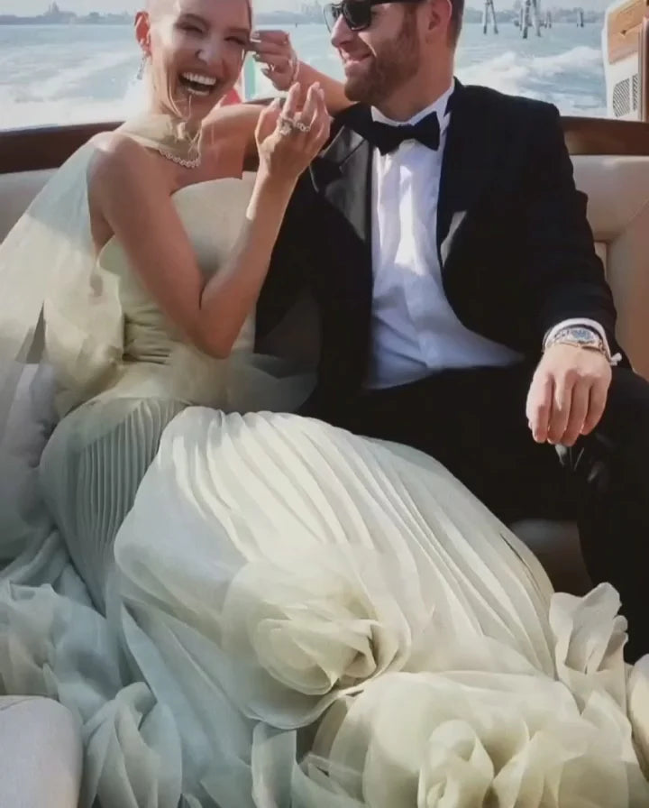 Gorgeous Sage Green 3D Flowers Strapless A-Line Floor-length Prom Dress Evening Dress TP4561