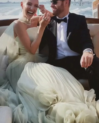 Gorgeous Sage Green 3D Flowers Strapless A-Line Floor-length Prom Dress Evening Dress TP4561