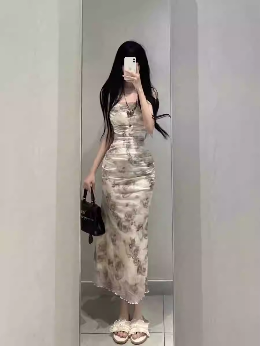 New Fashion Rose Floral Design A-line Sleeveless Spaghetti Strap Dress TP3283