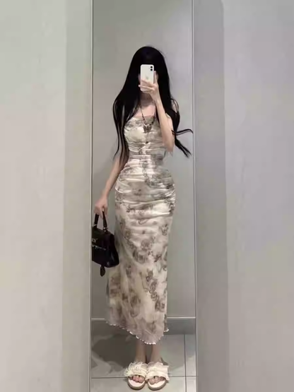 New Fashion Rose Floral Design A-line Sleeveless Spaghetti Strap Dress TP3283