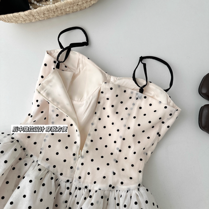New Fashion Polka Dot Design A-line Sleeveless Spaghetti Strap Dress TP3307