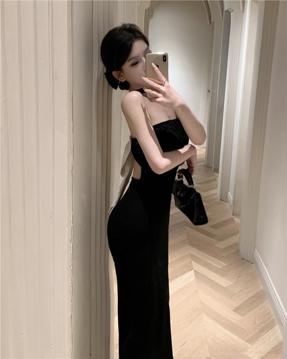 New Fashion Dress Back Bow Design Slim Halter Dress TP2996