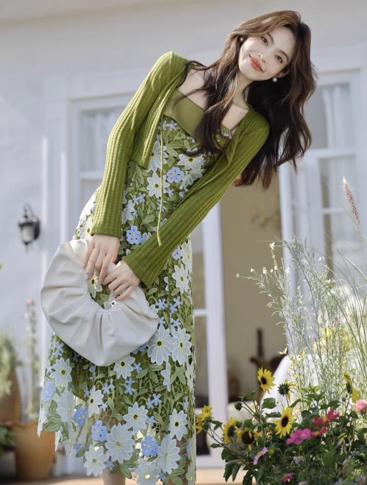 New Simple Short Sleeves Floral Design A-Line Dress TP3039