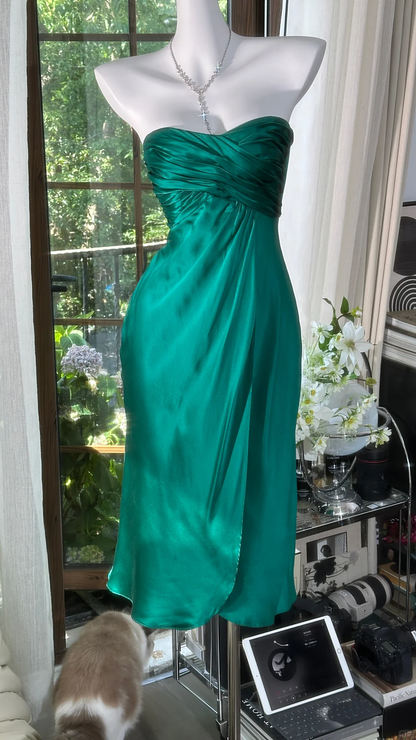 Enchanting Dark Green Sweetheart Strapless Sheath Satin Prom Dress Evening Dress TP4310